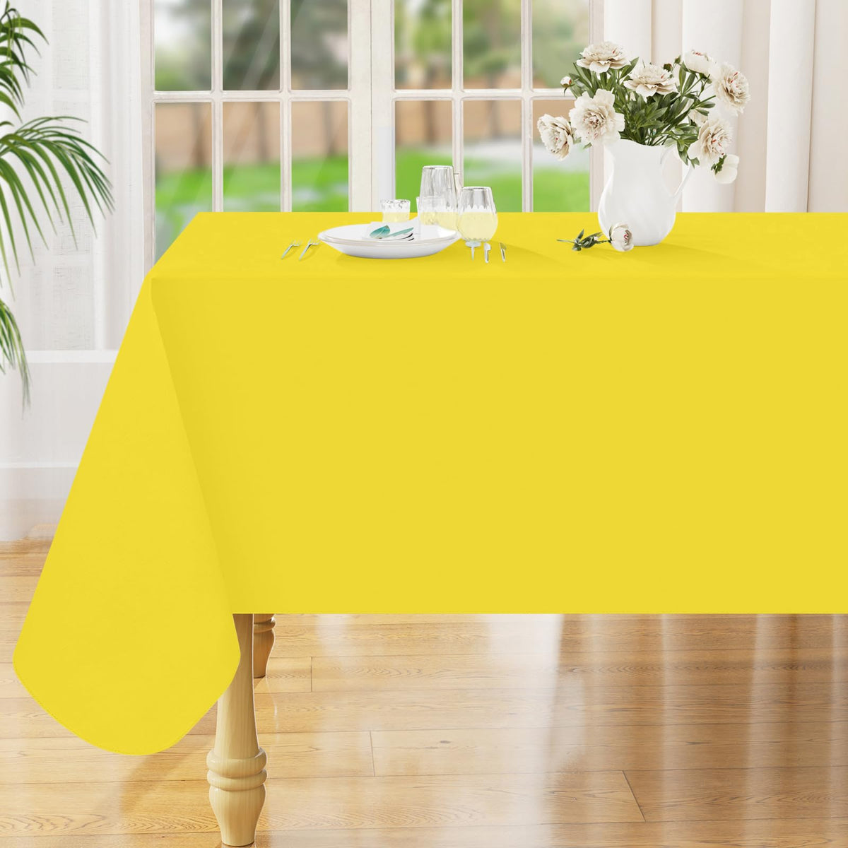 Smiry Rectangle Table Cloth 60x84 Inch, Waterproof Wipeable Vinyl Tablecloths Protector, Oil Spill Proof Plastic Table Cover for Dining, Picnic, Camping, Outdoor, Beige