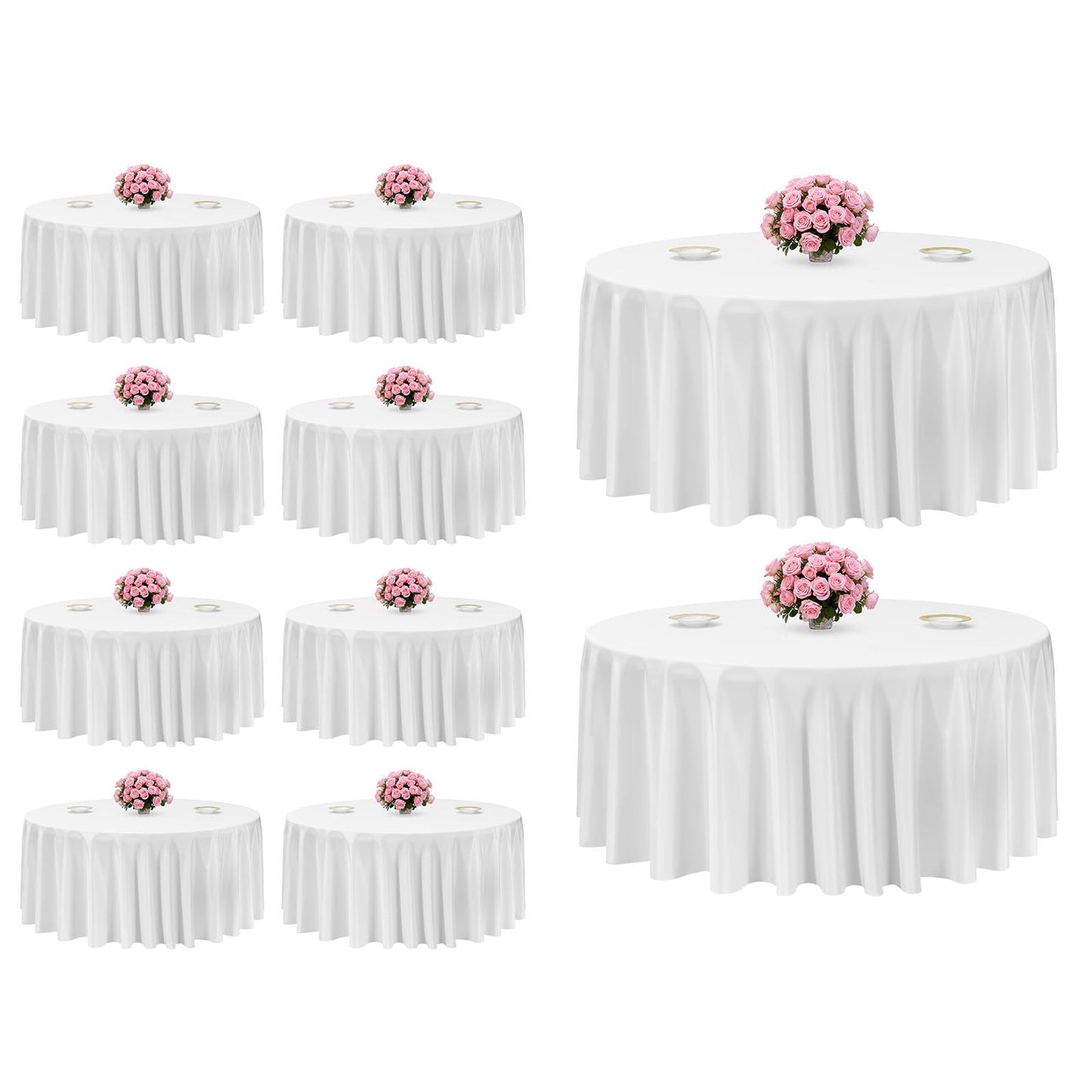 VEVOR White Round Tablecloths 10 Pack, 132 Inches in Diameter, Stain- & Wrinkle- Resistant, Machine Washable Table Clothes, Polyester Fabric Table Covers for Wedding, Party, Banquet, Formal Events