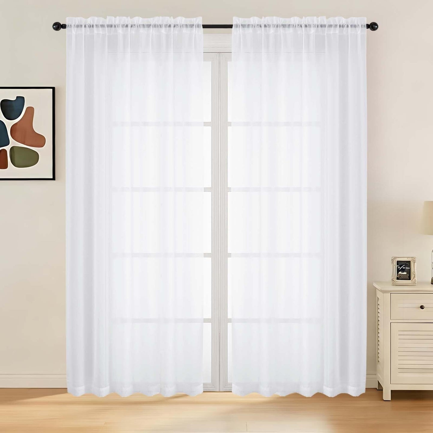 LIVEKID White Sheer Curtains 84 Inches Long 2 Panels - Light Filtering Breathable Voile Textured Sheer Curtains for Bedroom/Living Room, Rod Pocket Soft Elagant & Airy Solid Drapes, W42 x L84