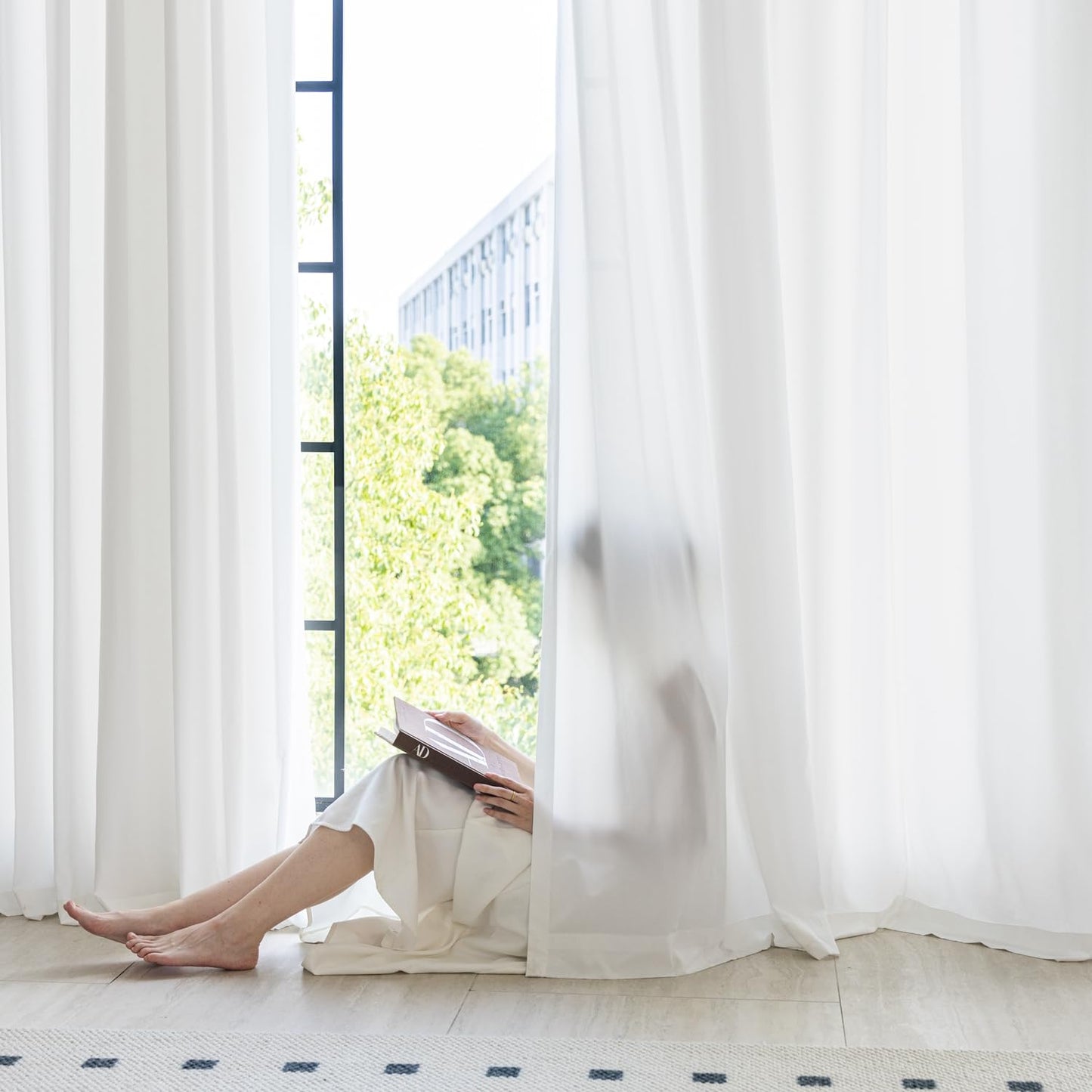 Non-See-Through White Privacy Semi Sheer Curtains That Let Light in 84 Inches Long Light Filtering Sheer Window Curtains Drapes for Living Room Bedroom 2 Panels Set White