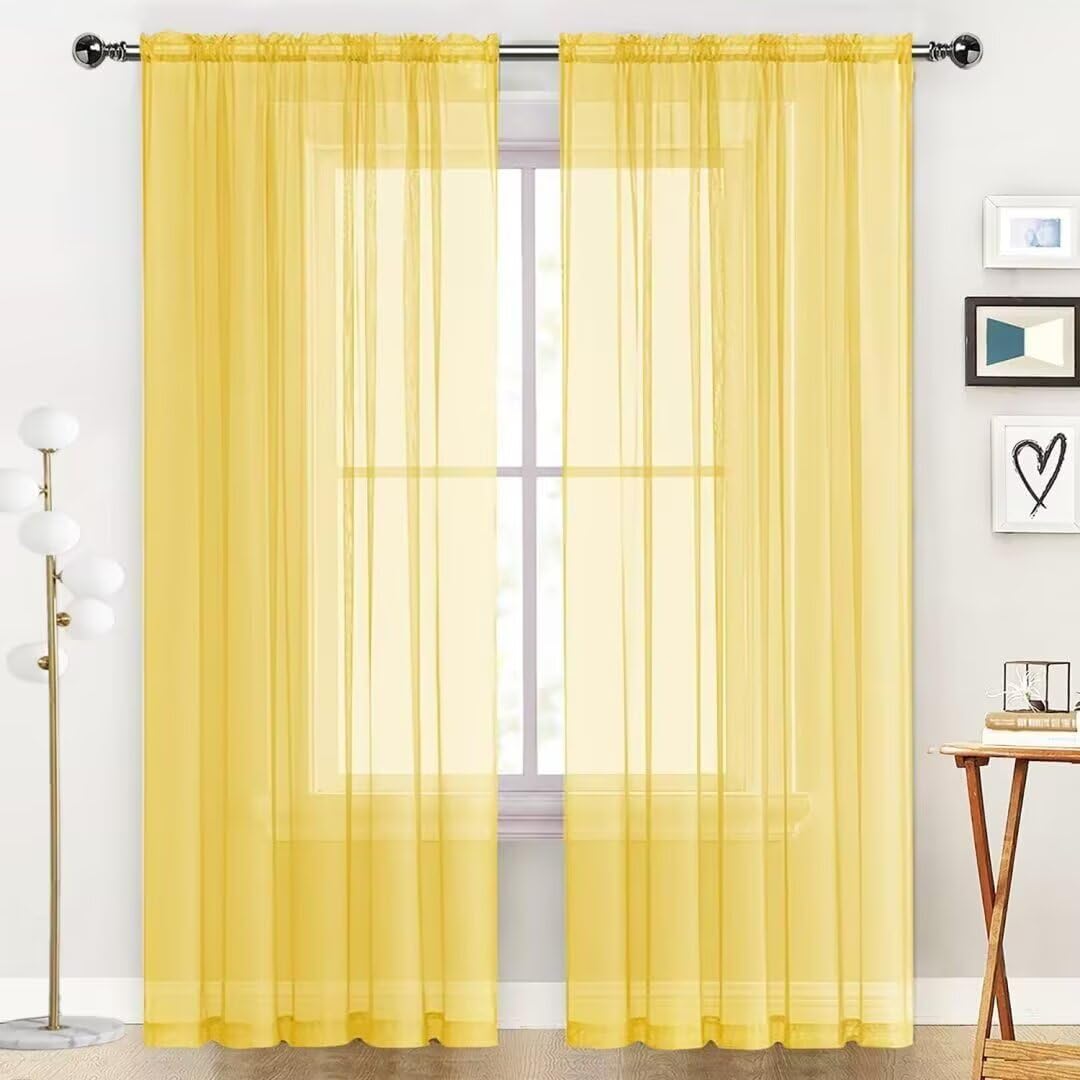 SpaceDresser Basic Rod Pocket Sheer Voile Window Curtain Panels White 1 Pair 2 Panels 52 Width 84 Inch Long for Kitchen Bedroom Children Living Room Yard(White,52 W x 84 L)