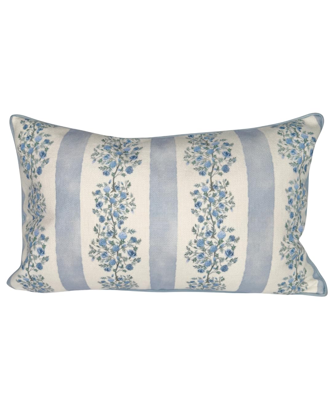“The Camille” Floral Block Print Pillow Cover – Soft Blue and White Decorative Throw Pillow Cover – Grandmillennial Home Decor, 20" x 20"