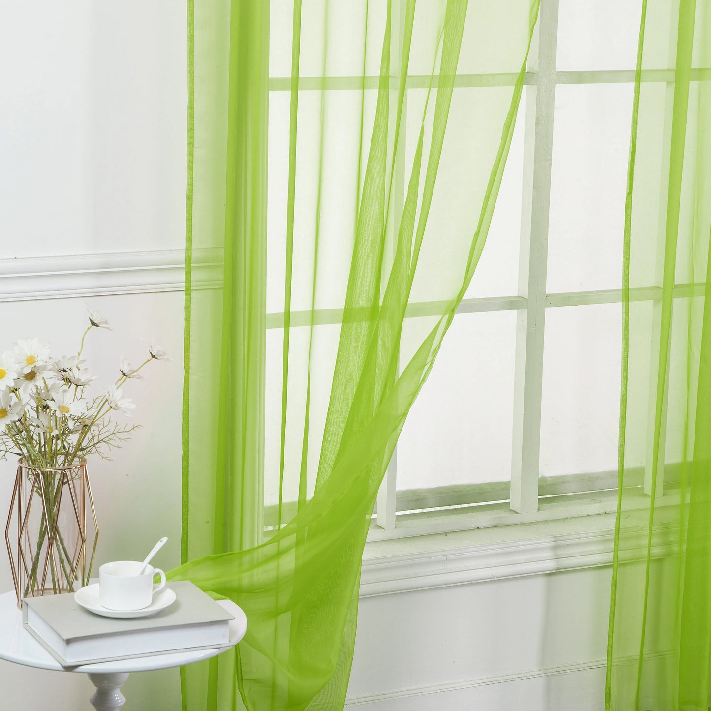 Set of Two Sheer Voile Window Curtain Panels Rod Pocket - All Sizes - Many Colors
