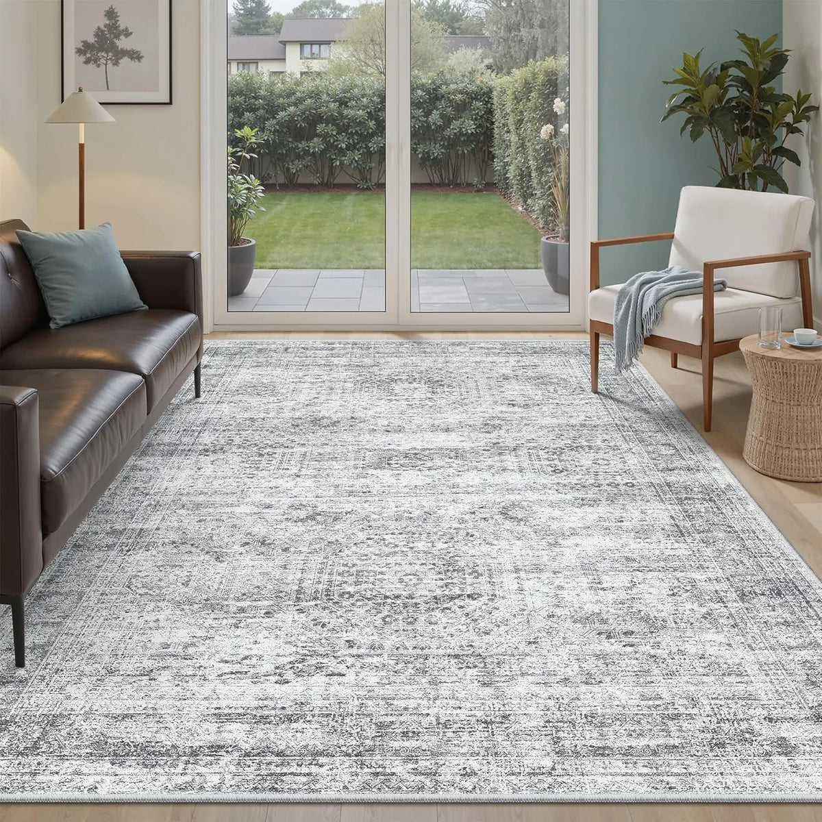Art&Tuft Washable Abstract Artwork Indoor Area Rug - Non-Slip Backing, Stain Resistant, Soft Monochrome Non-White Rug for Living Room, Bedroom, Artwork Area Rugs, Abstract Area Rugs,back to school,dorm essentials,home decor,home essentials