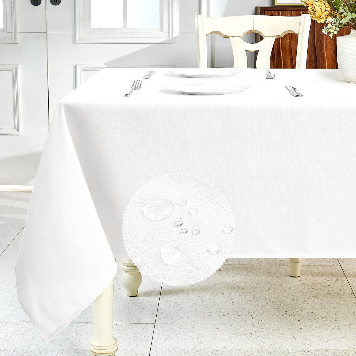 IVAPUPU Textured Linen Rectangle Table Cloth, Sage Green, 52 x 70 Inch | Waterproof Wrinkle-free & Wipeable Tablecloths Rectangular, for Kitchen Wedding Outdoor Birthday Dining Farmhouse Decor