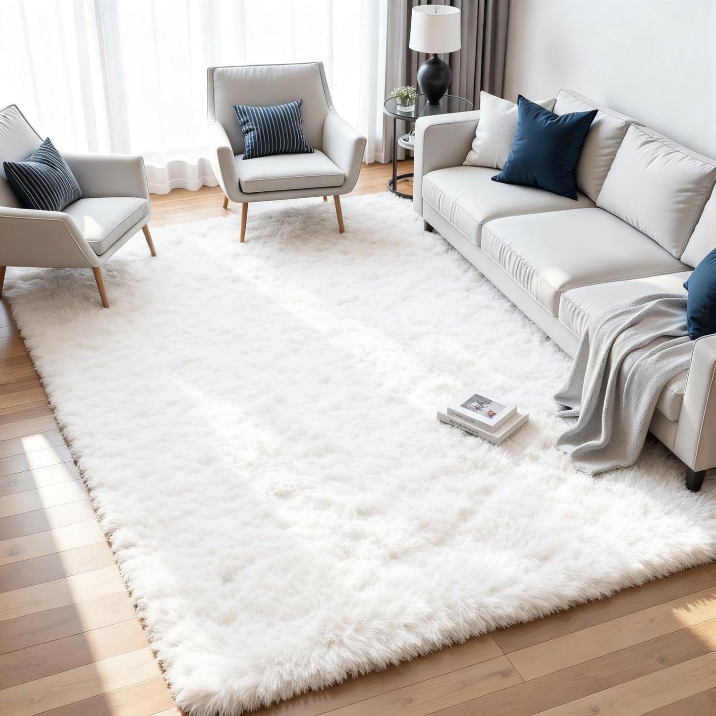 8x10 Fluffy Shag Area Rugs for Living Room Bedroom: Soft Plush Carpet Grey | Upgraded Non-Slip Thick Memory Foam, Ultra Soft, Non-Shedding Fuzzy Carpet, Easy Clean Decor for Kids Room, Nursery, Playroom