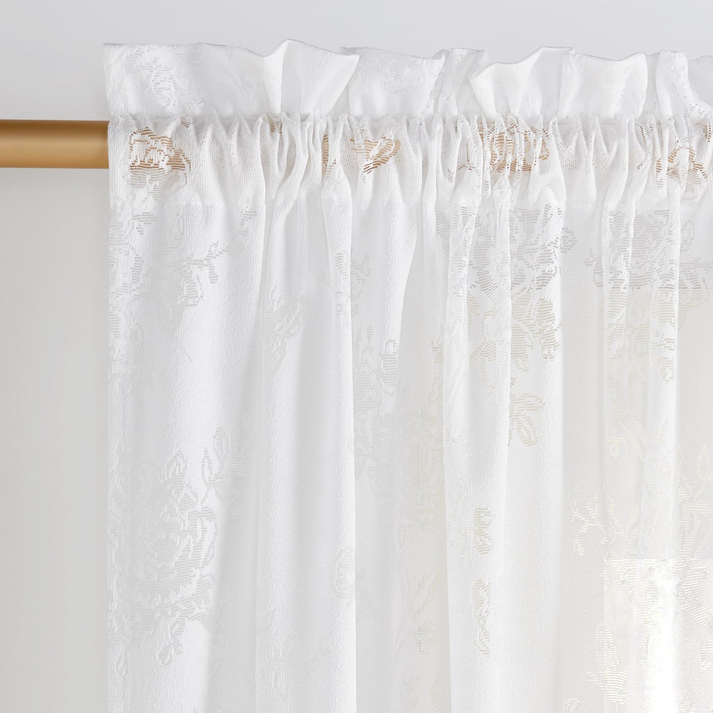 PONY DANCE Floral Butterfly Lace Sheer Curtains 84 Inch Length for Bedroom, Elegant Semi Gauze Drapes with Sheer Overlay for Living Room/Girls Room/Kids Room/Nursery, 2 Panels, 55″ Wide, Light Beige