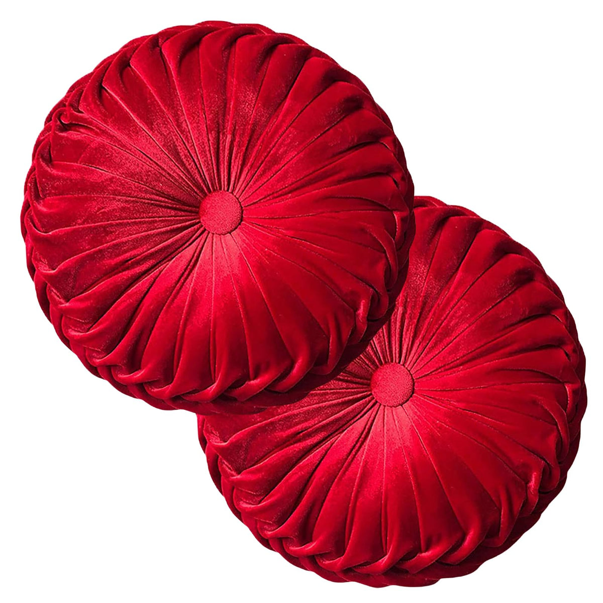 Teieas Round Throw Pillow Velvet Home Decoration Pleated Round Pillow Cushion for Couch Chair Bed Car Orange