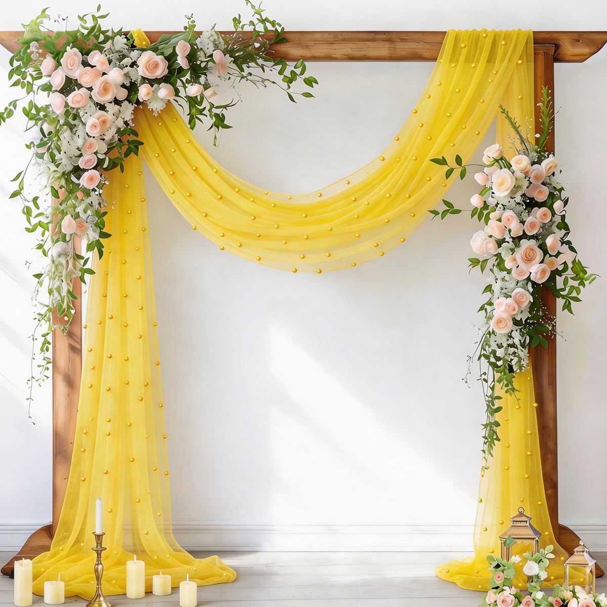 Pearl Table Runner Gauze Sheer 19FT Wedding Draping Fabric Decor | Sage Green Summer Tulle Chiffon Arch Outdoor Drapes Long Curtain for Birthday Party Baby Shower Bridal Engagement Decor