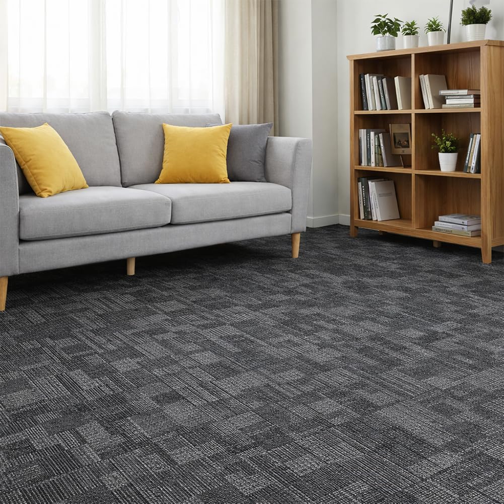 Carpet Tiles 24" x 24", 18 Tiles 72 Sqft, Non Slip Floor Carpet Squares w/Flexlok Tabs, DIY Installation, Commercial Removable Soft Rug for Bedroom Office Living Room and Basement, Beige