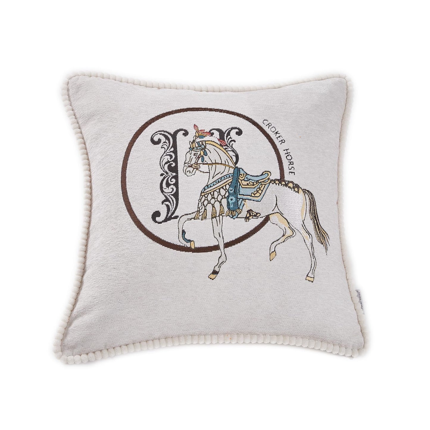 Croker Horse New Version 18x18 inches Throw Pillow Cushion Covers Set 2 Pack - Luxury Horse Jacquard Embroidery with Lace Trim Decorative Cover for Couch, Sofa, Living Room Bedroom (Red)