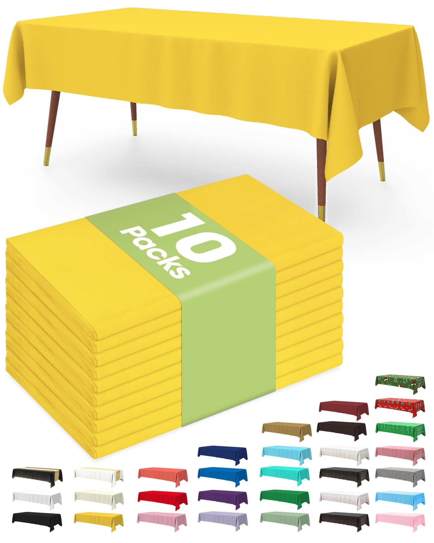 Pureegg Plastic Table Cloth 10 Pack, 54 x 108 Inch Disposable Table Cloths for Party, Picnic and Wedding, Rectangle, White | Picnic, Wedding, Party Supplies, Leakproof & Sturdy, Tablecloth, Table Cover
