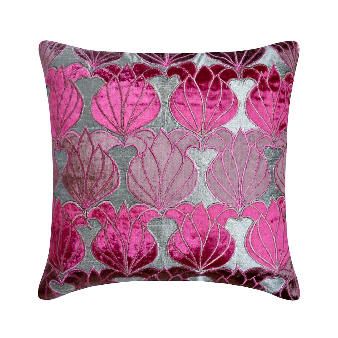 HomeCentric Silver Faux Leather Pearl Leaves Pillow, 24x24 inch, Silk, Contemporary Floral - Silver Beauty