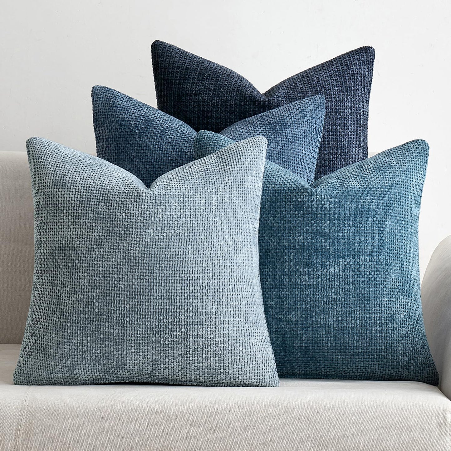 MIULEE Soft Decorative Chenille Pillow Covers Neutral 18x18 Pack of 4 | Mid Century Modern Decor, Cream to Charcoal Set, Couch Throw Pillows, Farmhouse Boho Cushion Covers for Sofa Bed Living Room