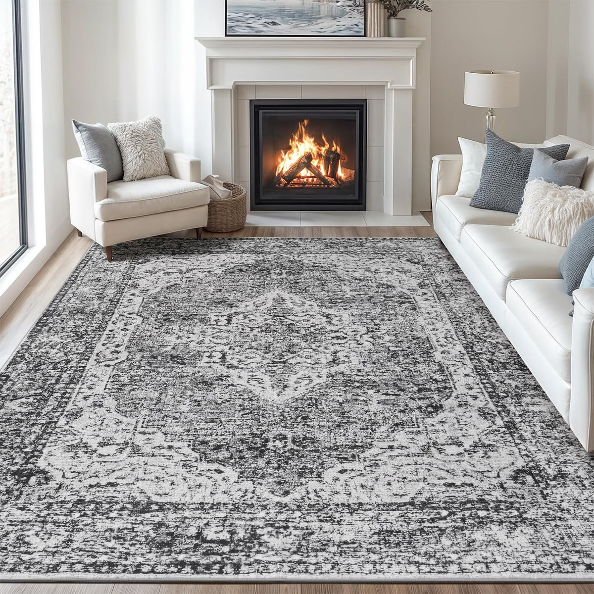 Lofus 5x7 Area Rugs for Living Room Bedroom, Soft Boho Carpet Floral Brown | High-Power Vacuuming, Non-Slip, Low Pile, Stain & Water Repellent, Soft, Skin-Friendly, for Kitchen Entryway Office
