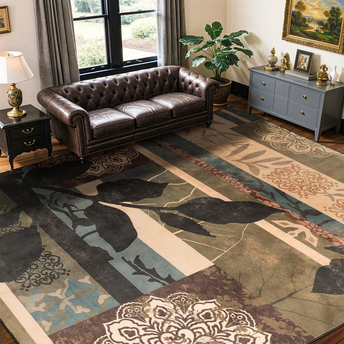 LIANLAM 8x10 Washable Area Rugs for Living Room & Bedroom(8x10,Black&Gray) | Non-Slip Large Carpet,Vintage Checkered Pattern, Stain Resistant Faux Wool Low Pile Soft Rug for Dining Room,Office,Nursery