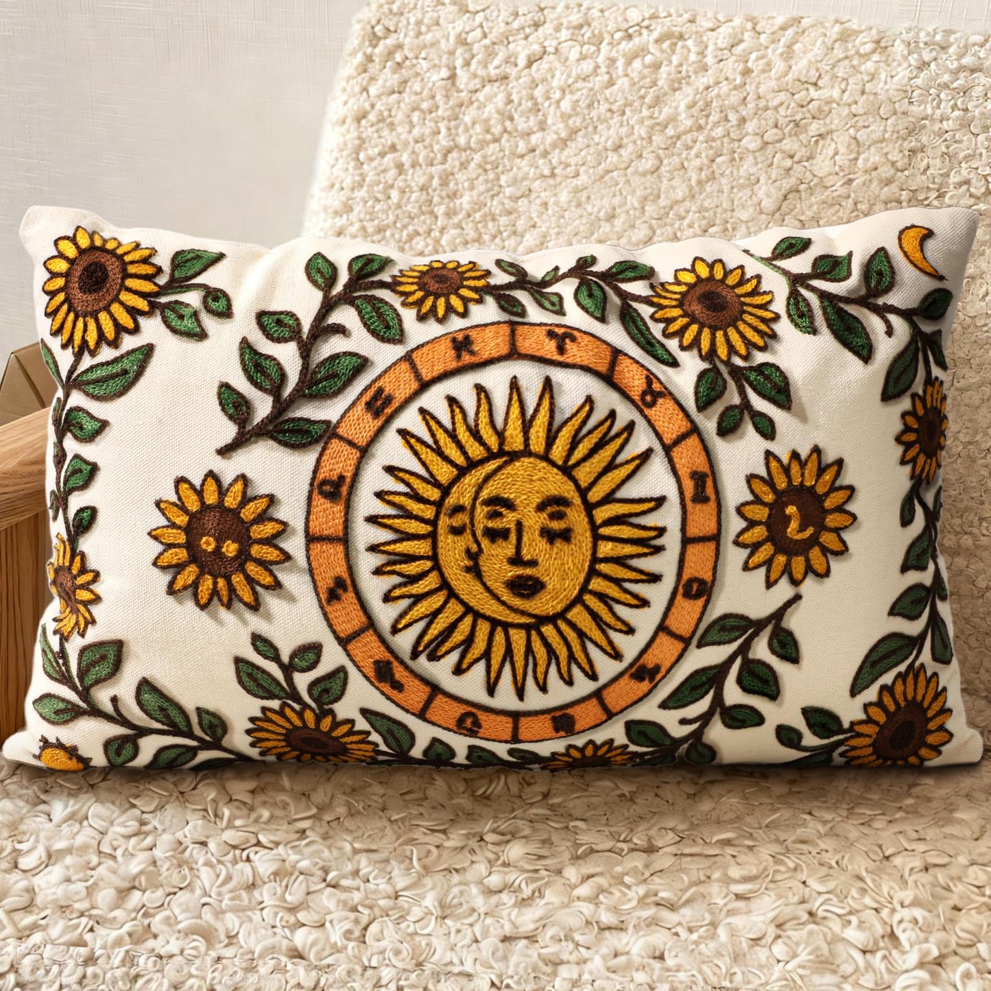 Embroidered Throw Pillow Cover 18x18 Inch, Flower Cluster | Decorative Pillow Cover, Floral Farmhouse Cushion Case with Hidden Zipper, Home Decor for Couch, Sofa, Living Room, Bedroom