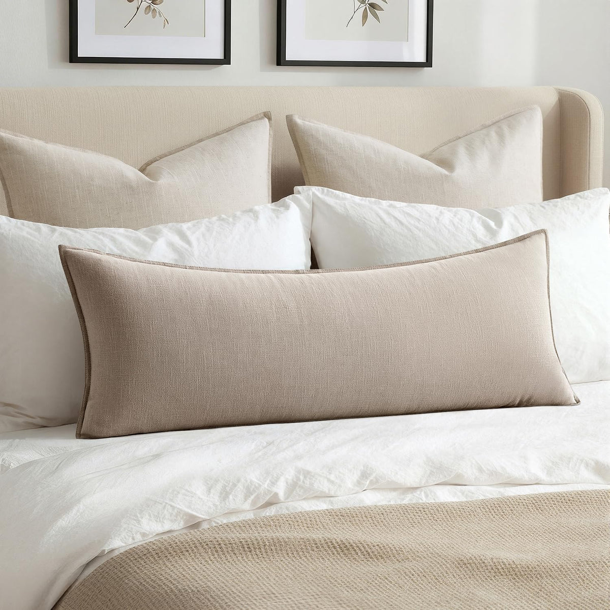 MIULEE Decorative Linen Lumbar Pillow Cover 14x36 Inch Natural Beige | Boho Farmhouse Neutral Couch Long Throw Pillow for Bed, Pack of 1 Accent Modern Pillowcase, Sofa Livingroom Home Decor