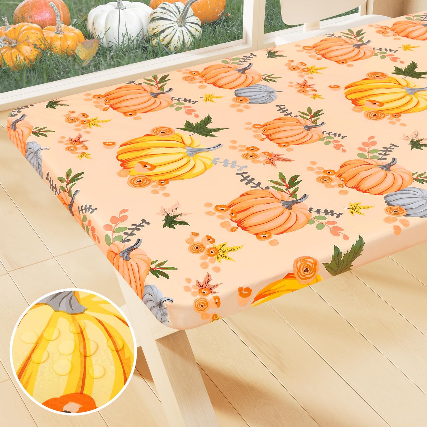 Smiry Picnic Fitted Table Cover, 6 Foot Flannel Backed Vinyl Tablecloth | Waterproof Elastic Stretch Table Cloth, Wipeable Plastic Tablecloth for Camping, Indoor & Outdoor (Grey, 30" x 72")