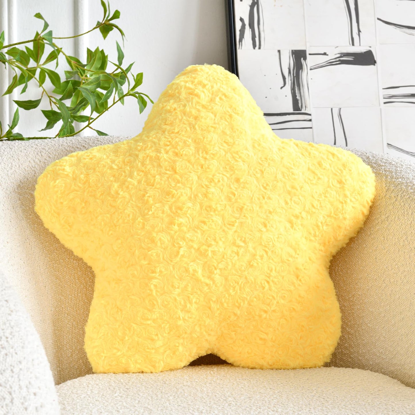 Star Pillow, 14.9" Star Shaped Plush Pillow for Couch Bed Sofa, Cute Decorative Throw Pillows with Soft Faux Fur Room Decor for Bedroom Living Room (White)