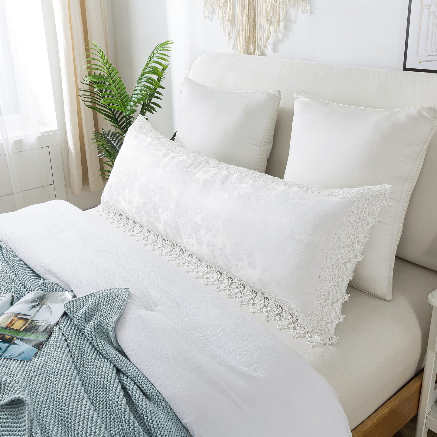 Jacquard Throw Pillow Covers French Cushion Cover Embroidery Lace Throw Pillow Cases for Couch Sofa Farmhouse Home Decoration Square 18 x18 Inch Set of 2 White