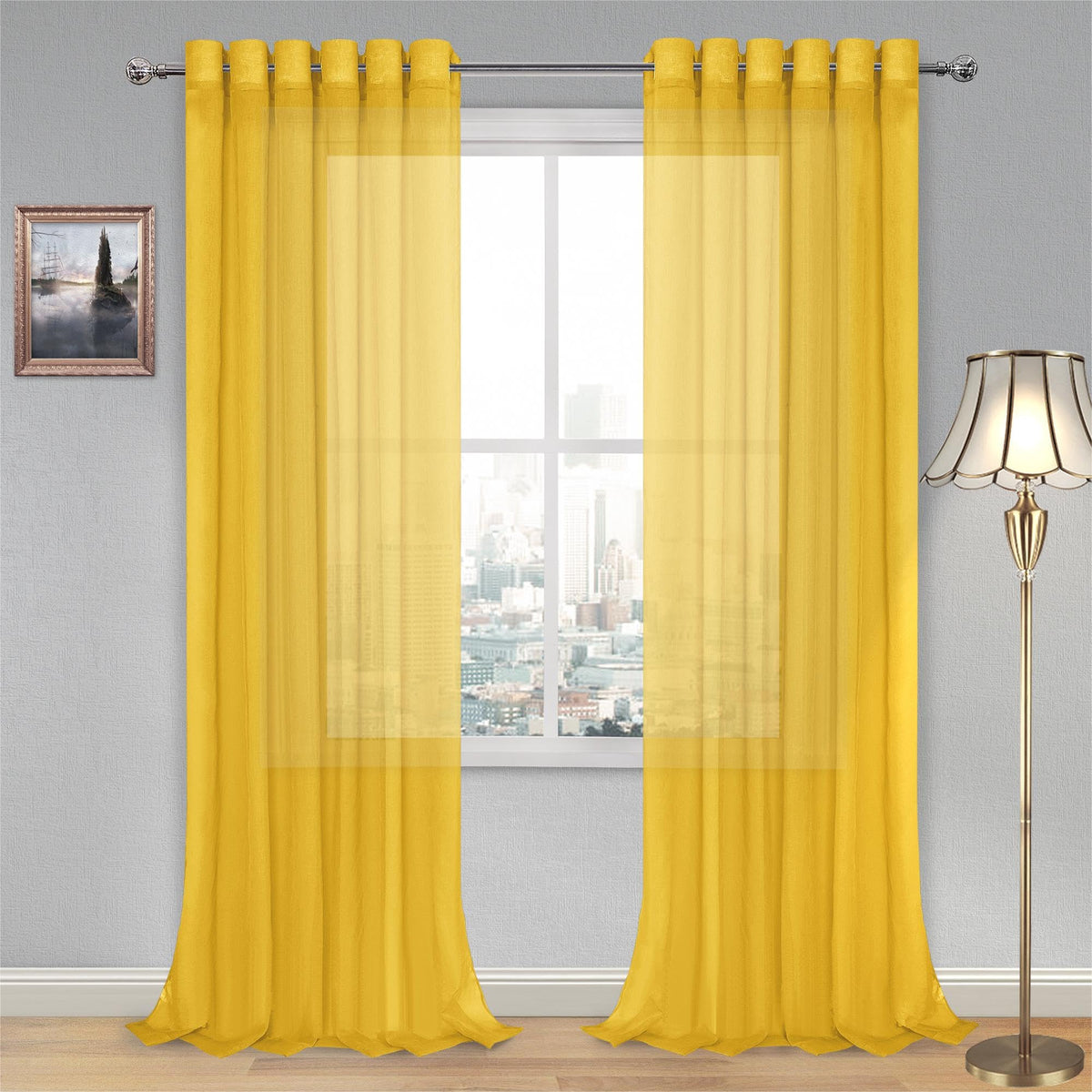 DWCN White Sheer Curtains Linen Look Semi Transparent Voile Grommet White Curtains for Living Dining Room Drapes 52 x 84 Inch Long, Set of 2 Panels