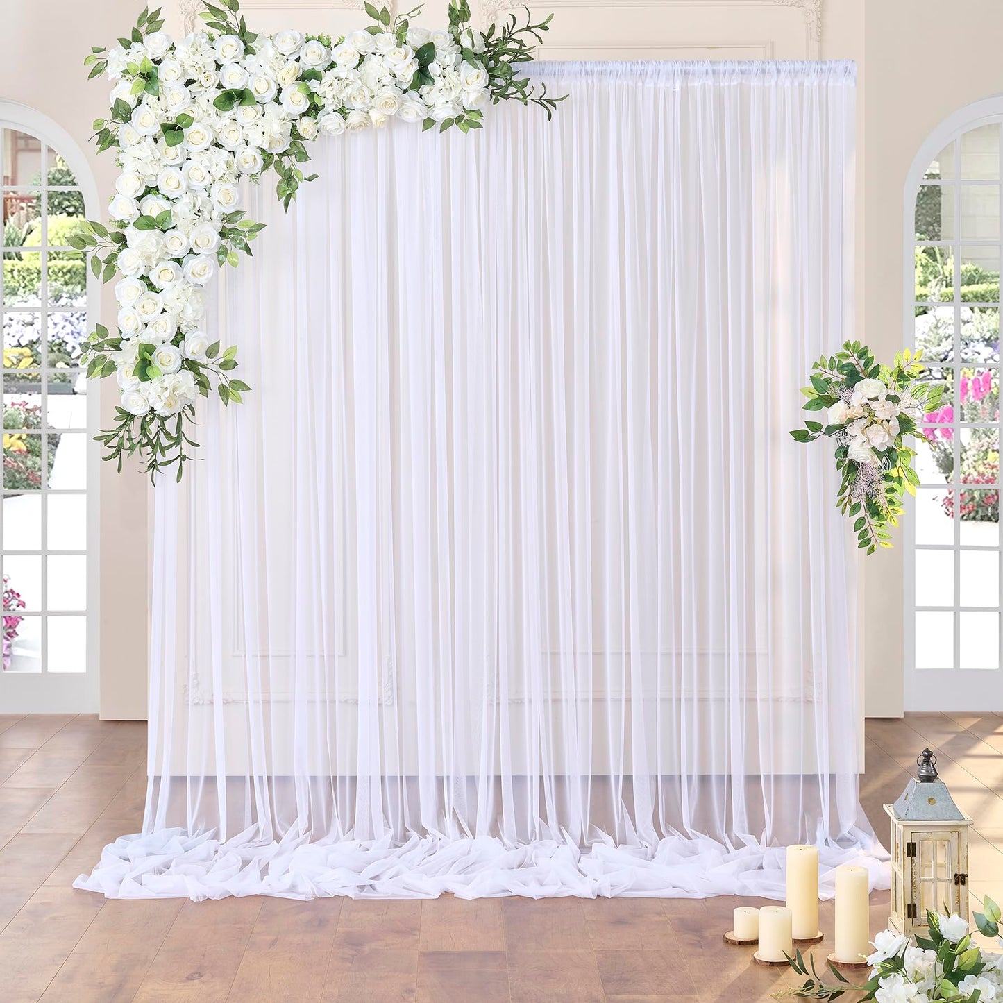 10ft x 10ft White Sheer Tulle Backdrop Curtains for Party Wedding Wrinkle Free Curtain Backdrops Drapes for Baby Shower Birthday Party Photo Back Drop Background Home Decorations