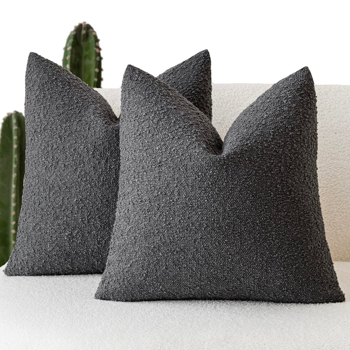 Foindtower Pack of 2, 20 x 20 Inch, Decorative Textured Boucle Throw Pillow Covers Accent Solid Pillow Cases Cozy Soft Couch Cushion Case for Chair Sofa Bedroom Living Room Home Decor, Cream White