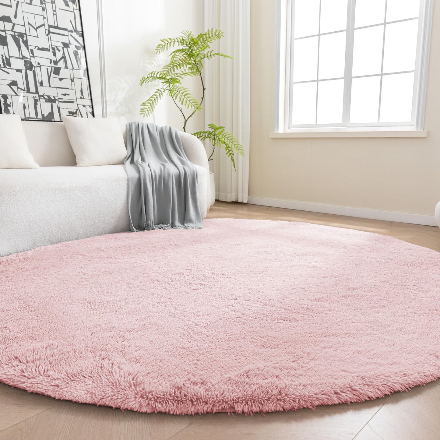 Amazon Basics Fluffy Washable Area Rug, Shaggy Carpet for Living Room, Bedroom, 4' W × 6' L, Pink