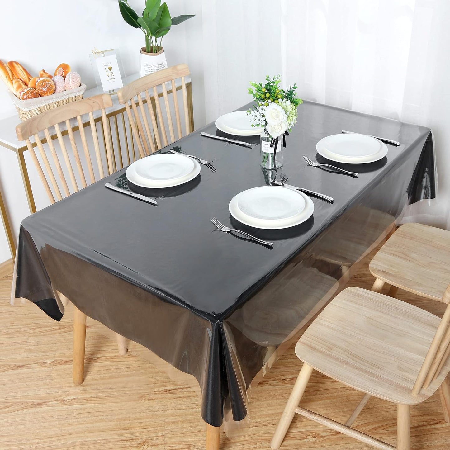 Obstal Clear Plastic Tablecloth 60 x 60 Inch, Vinyl PVC Table Cloth Clear | 100% Waterproof Oil-Proof Spill-Proof, Wipeable Rectangle Tablecloth Protector for Dining Table, Outdoor/Indoor Uses