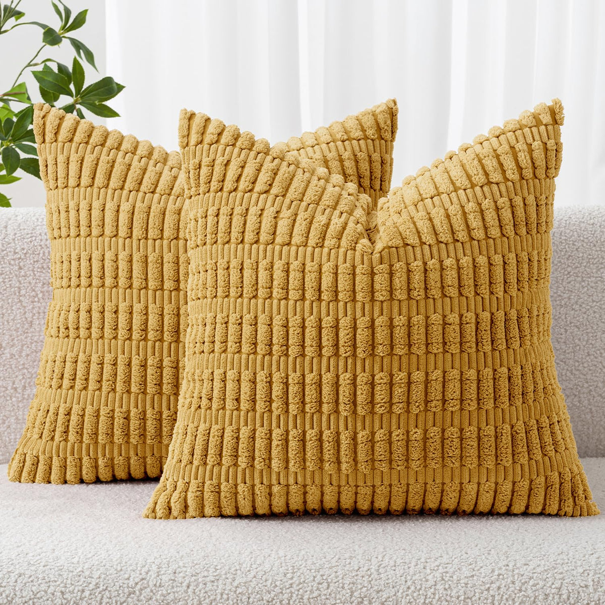 MIULEE Corduroy Decorative Throw Pillow Covers 18x18 Cream White Pack of 2 | Soft Boho Striped Pillow Covers Modern Farmhouse Home Decor For Sofa Living Room Couch Bed