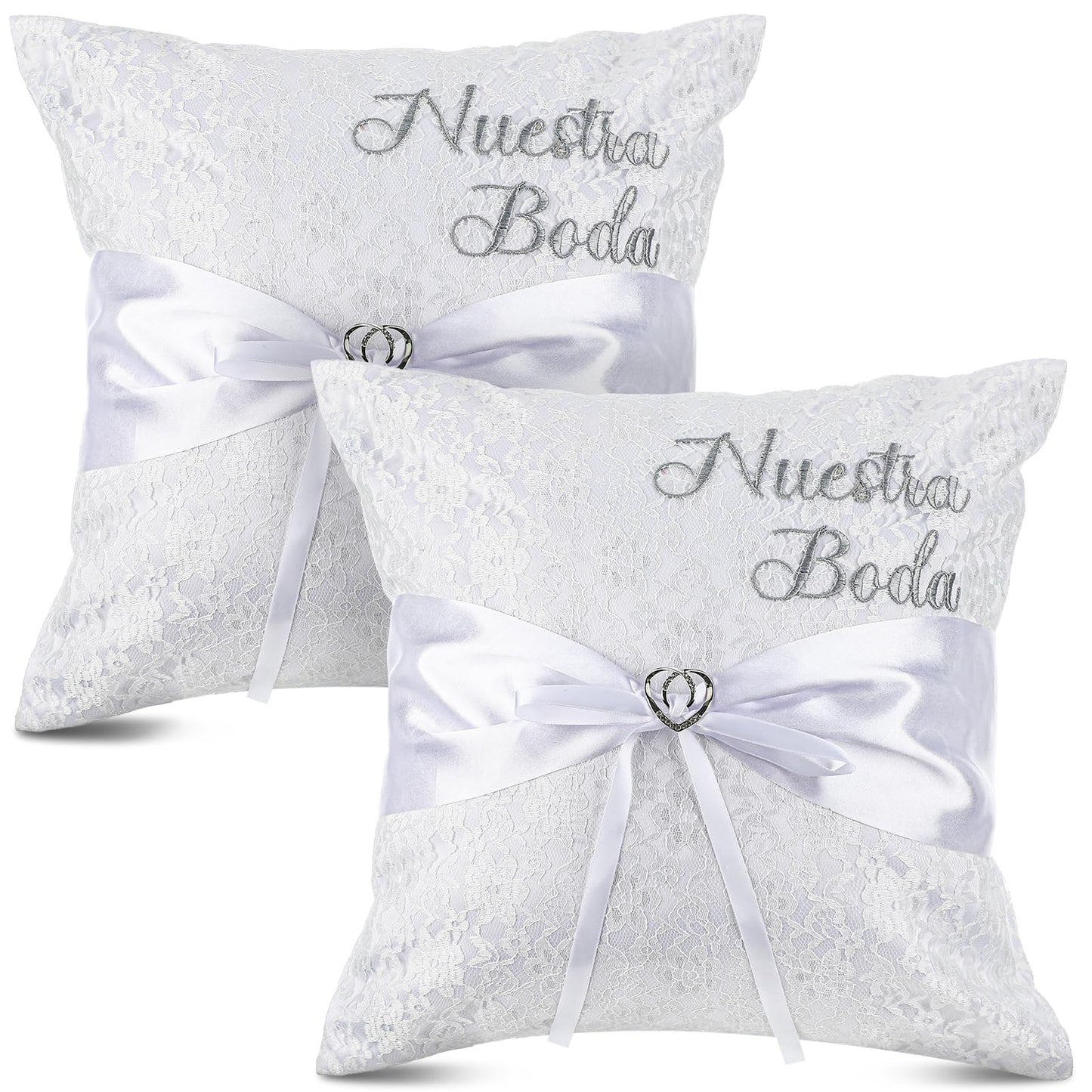 Mixweer 2pcs Wedding Embroidered Kneeling Pillows Nuestra Boda 18 x 18 Inch Embroidered Prayer Pillow Satin and Lace Kneeling White/Silver, Cojines para Boda, Decoracion (18",Without Pillow)