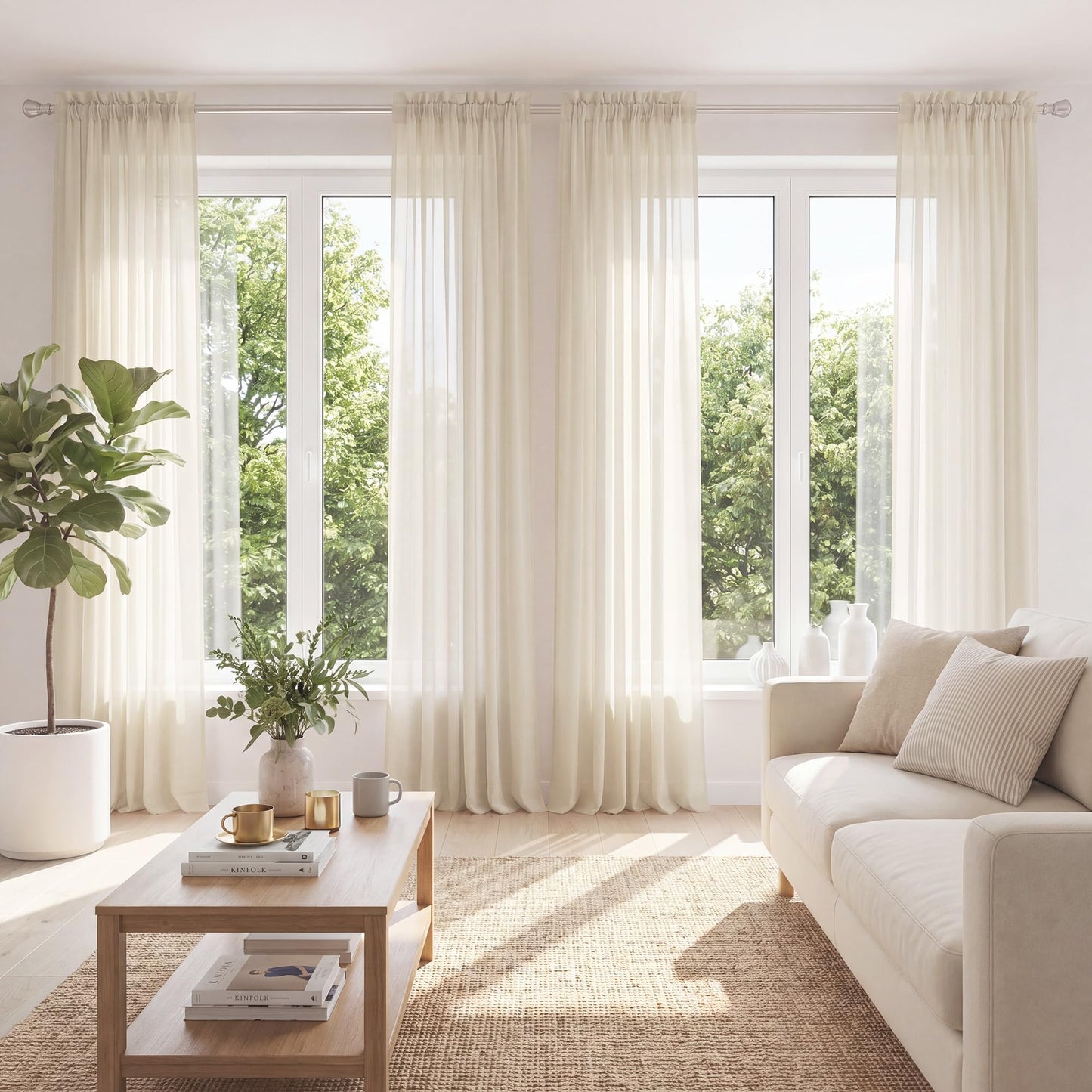 PONY DANCE 4 Panels White Sheer Curtains 96 Inches Long, W 42" x L 96" | Rod Pocket Light Filtering Voile Window Drapes for Living Room & Bedroom, Airy Soft Breathable Fabric Window Treatments