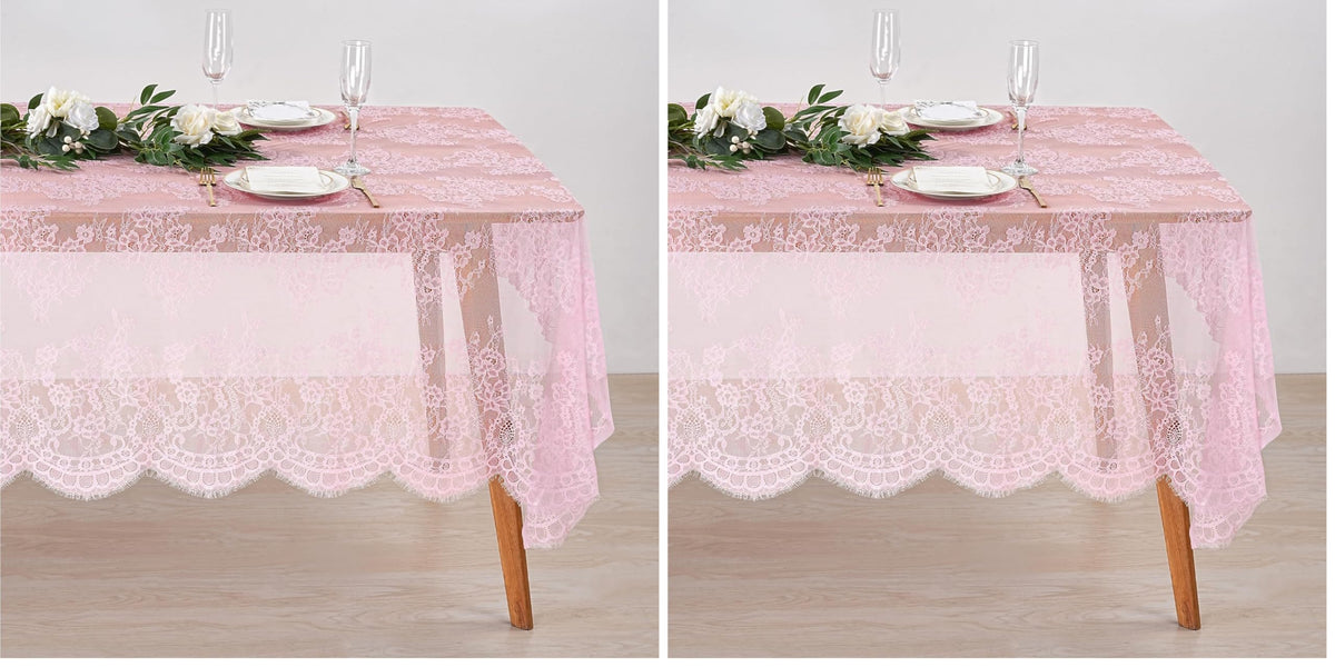 Fanqisi Ivory Lace Tablecloth 60x120 Inches Classic Wedding Lace Tablecloths Overlay Party Table Cover for Bridal Shower Reception Table Decoration