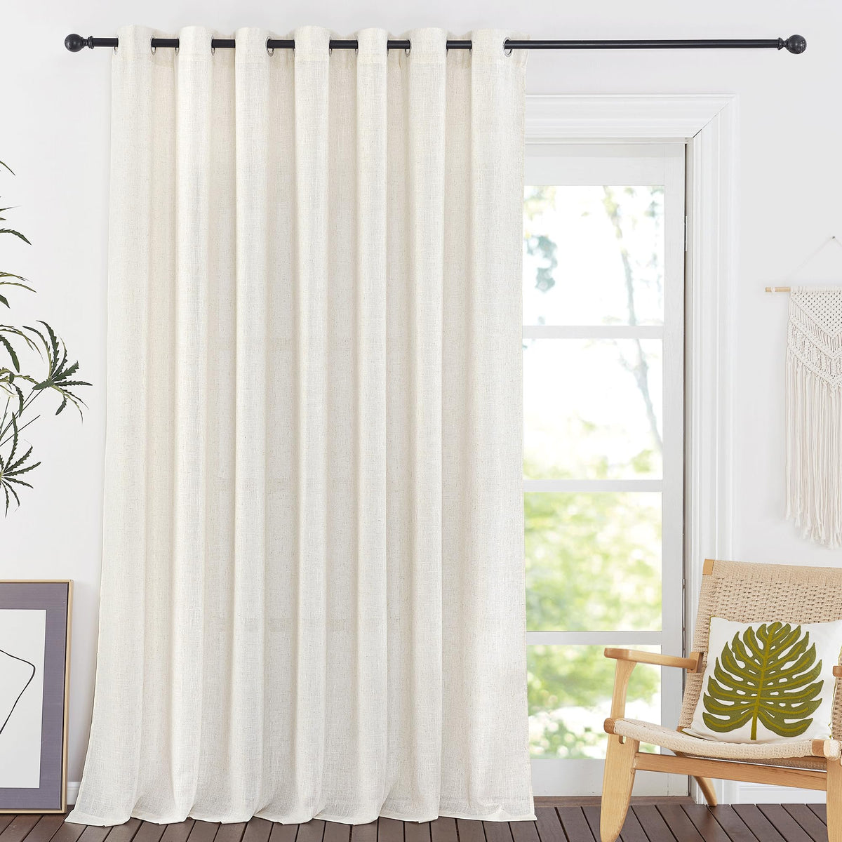 NICETOWN White Sheer Linen Curtains for Living Room 84 inch Length 2 Panels Set, Grommet Semi Sheer Privacy with Light Filtering Flax Window Treatments for Bedroom, W52 x L84