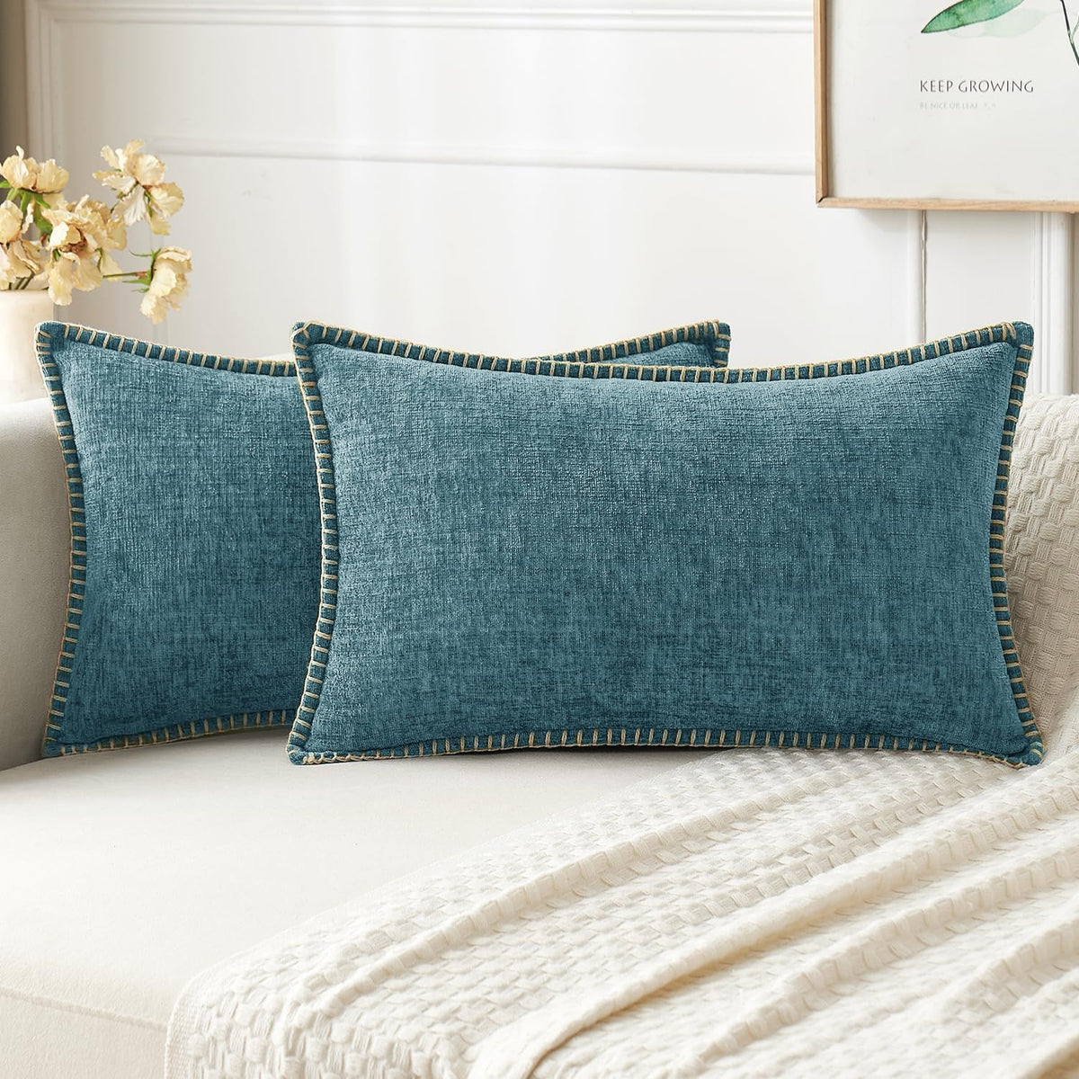MIULEE Decorative Couch Throw Pillow Covers 18x18 Inch Sage Green 2 Pack | Farmhouse Pillow Covers with Stitched Edge, Soft Chenille Cushion Cases, for Sofa Bed Living Room Home Decor