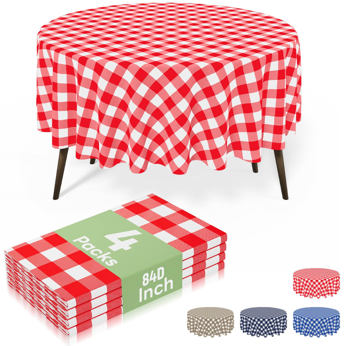 4 Packs Buffalo Disposable Table Cloth, 54 x 108 Inch Waterproof Plastic Tablecloth, Rectangle Red and White Checkered Table Covers for Picnic, Birthday, Party, Back to School