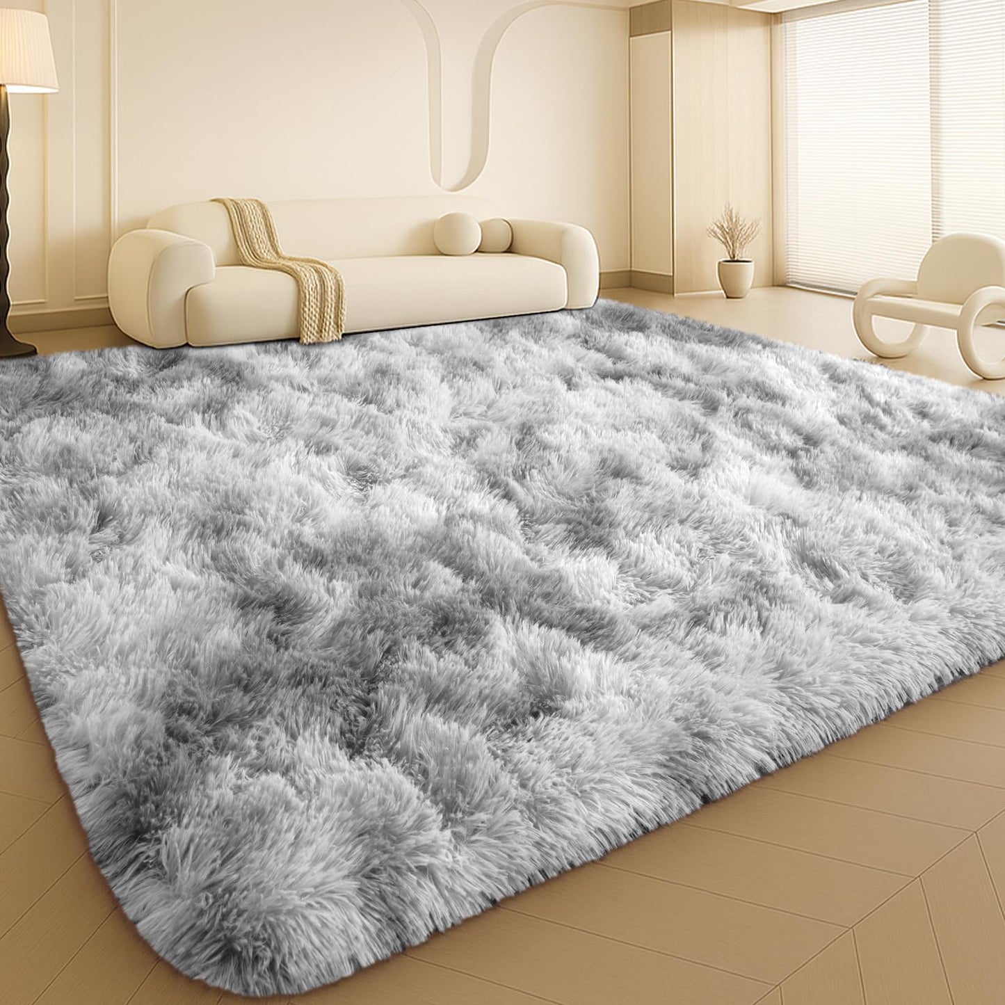 8x10 Cream Fluffy Shag Area Rug, Non-Slip Soft Carpet for Home | Soft Plush Rug With Durable Non-Slip Backing. Ideal for Living Room, Bedroom, Kids Room. Thick, Cozy, Modern Design.