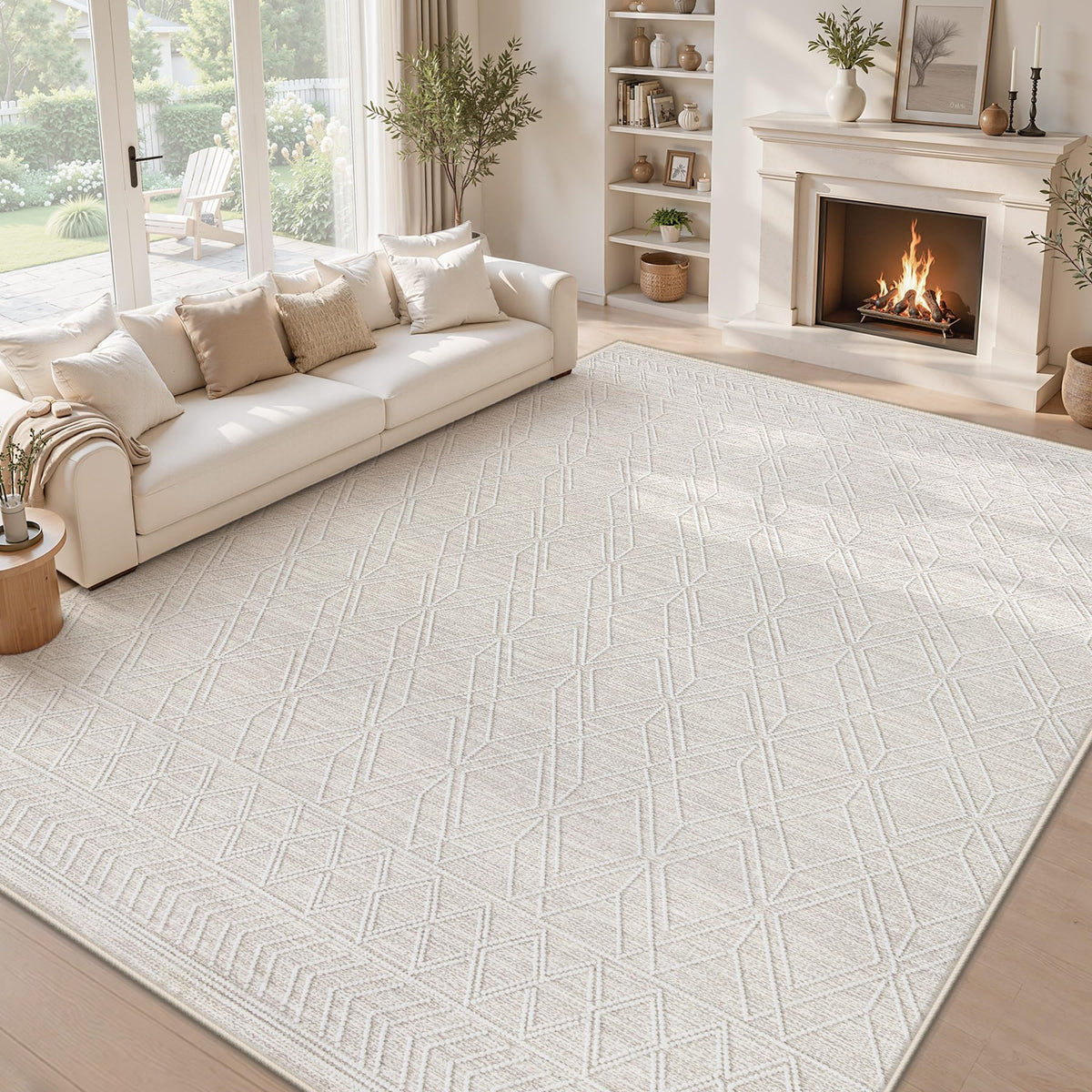 8x10 Area Rugs Washable Rug: Geometric Moroccan Farmhouse Rugs Large Living Room Rug Modern Neutral Soft Non-Slip Printed Pattern Carpet for Bedroom Dining Room Nursery Office (Beige, 8'x10')