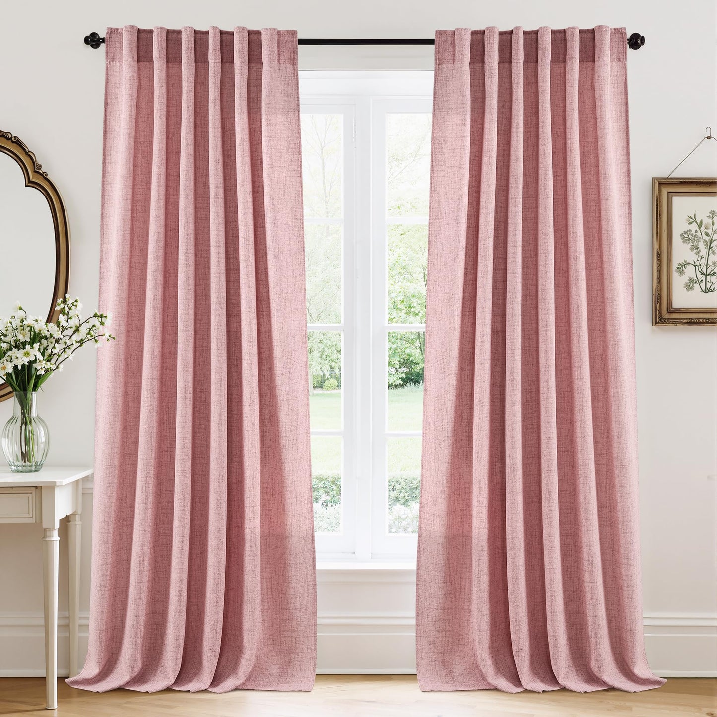 RYB HOME White Sheer Curtains for Living Room Patio Glass Door, W52 x L95 | Linen Texture, Light Filtering Privacy, Airy Translucent, Back Tab, Bedroom Office Balcony, W52 x L95, 2 Panels
