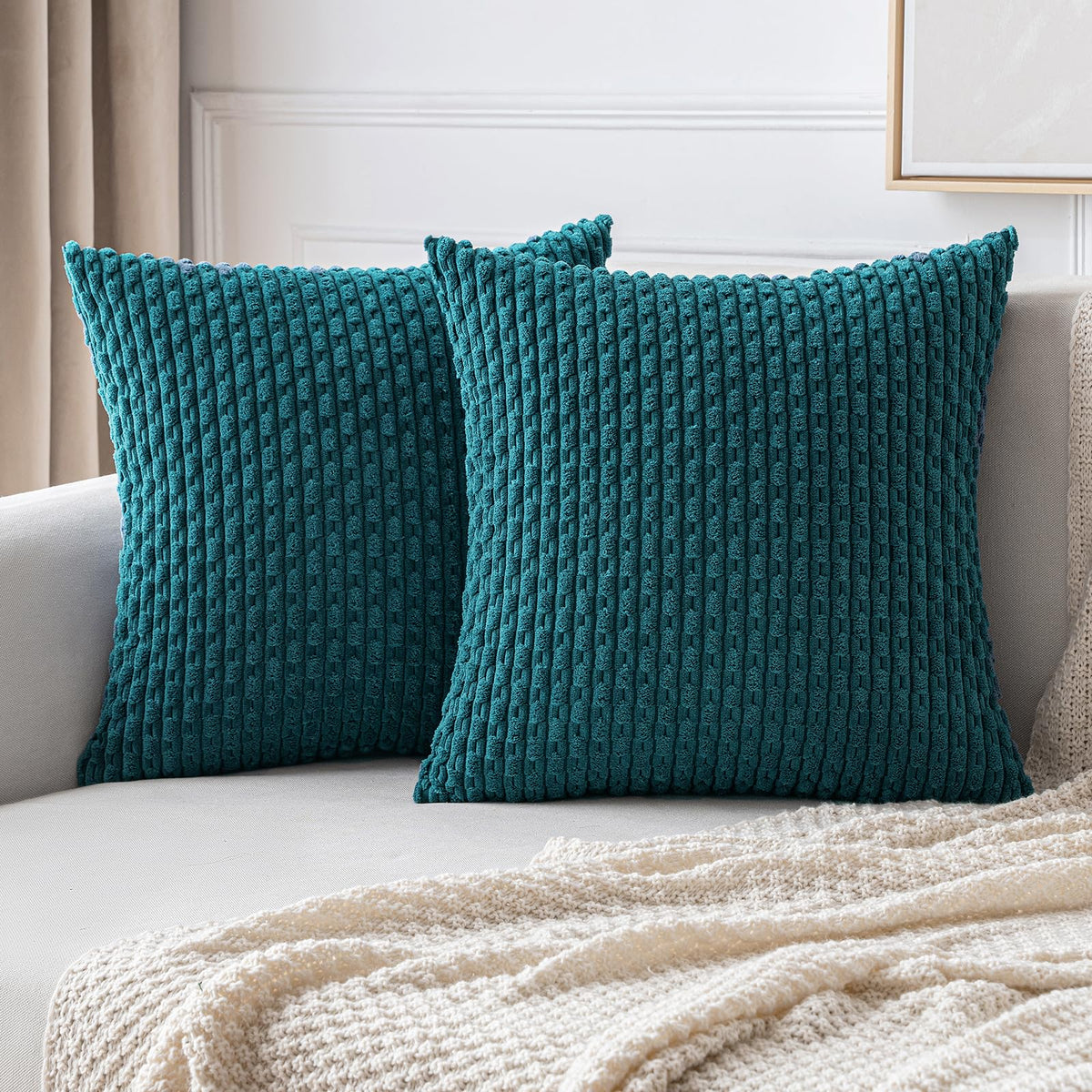 MIULEE Decorative Throw Pillow Covers 18x18 Sage Green Textured Corduroy | Pack of 2 Striped Pillow Covers Modern Farmhouse Home Decor for Couch Bed Sofa Living Room