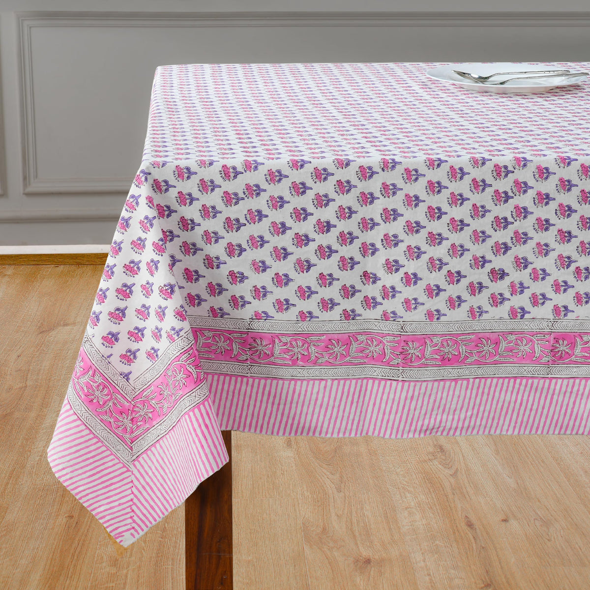 CPC Tablecloth 100% Cotton 70x108 Inch Indian Block Print Rectangle Table Cover, Blue Table Cloth for Weddings, Spring/Summer, Barbeque - Apatite Blue