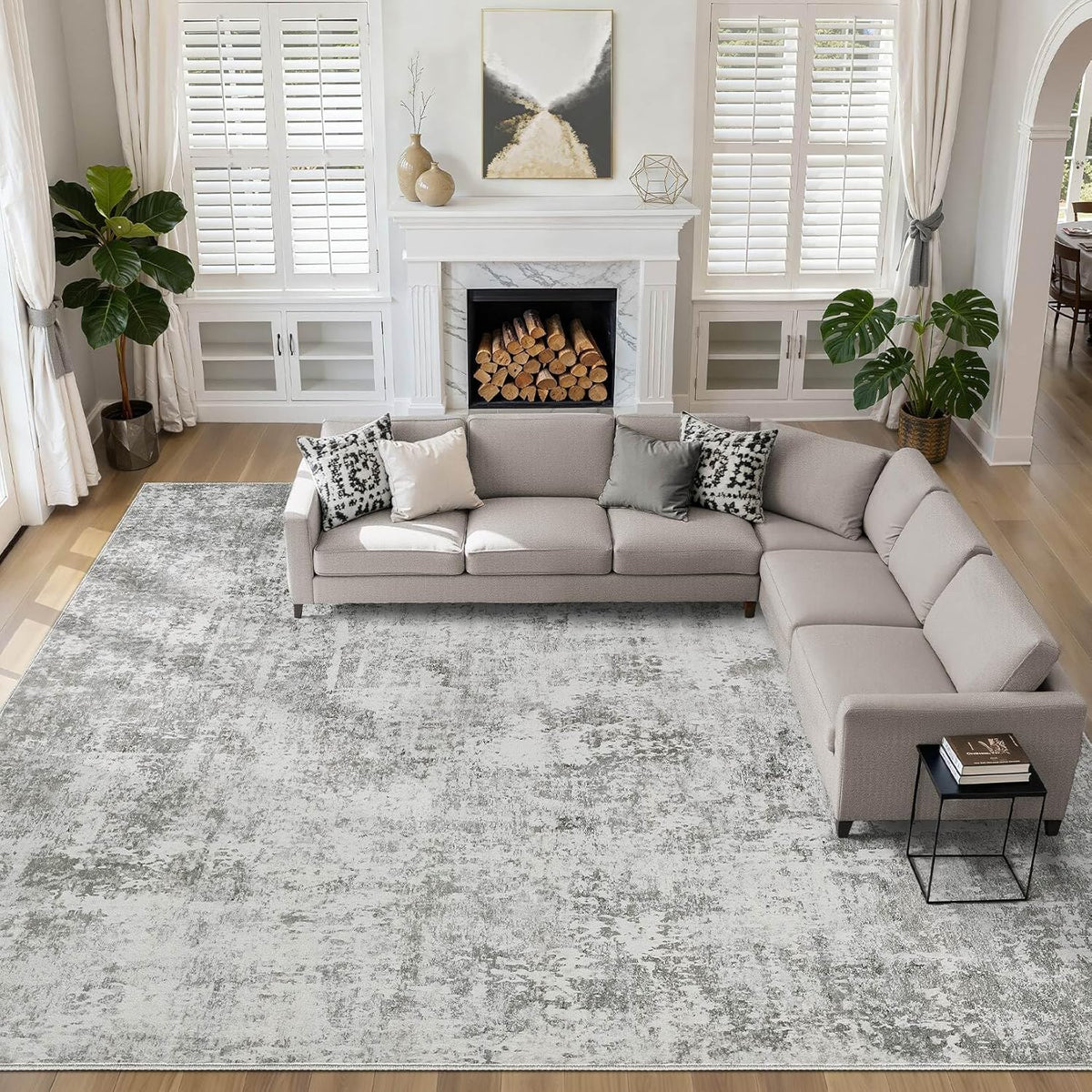 LOONGRUG Area Rug 5x7 Washable Neutral Modern Abstract Living Room Rugs | Soft Stain Resistant Non-Slip Indoor Carpet for Bedroom Nursery Playroom Dining Room Office Dorm Home