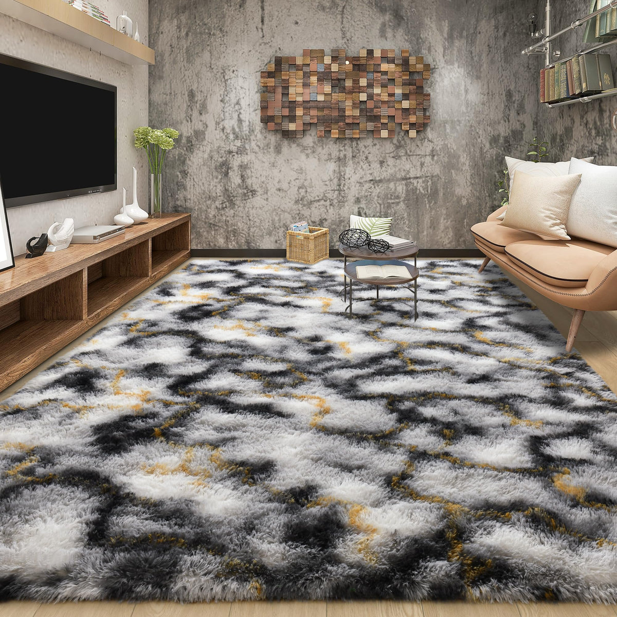 Area Rugs 9x12 for Living Room, Super Soft Fluffy Rugs for Bedroom | Modern Shaggy Rug Fuzzy Carpets for Kids, Plush Indoor Nursery Home Decor Rug with Non-Slip Bottom, Black