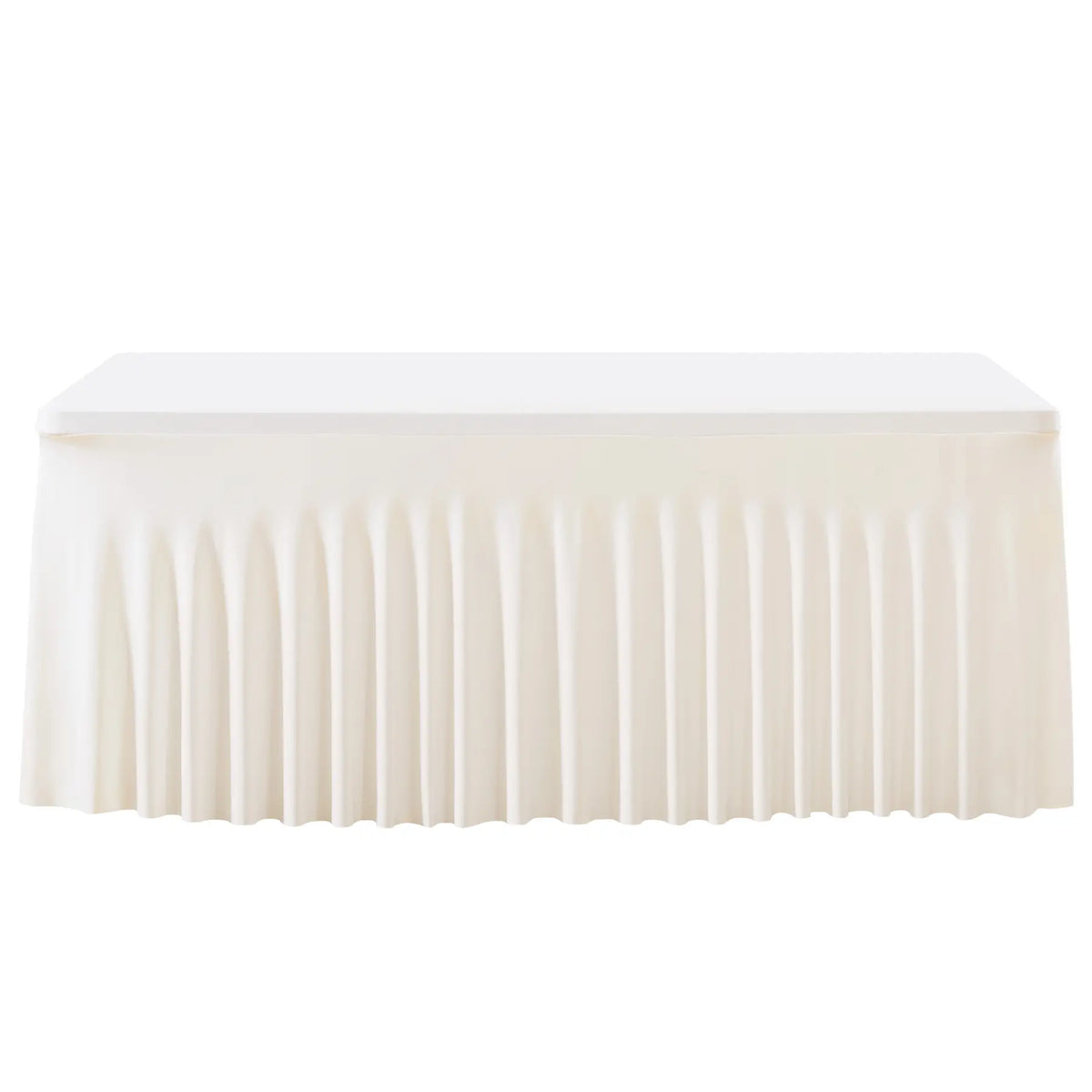 Stretchy Polyester Fitted Tablecloth - 1 Pack Washable Overlay with Wavy Ruffle Look, Quick Setup, Item-Hiding Design, Fits 4/8FT Rectangle & Square Tables, Classic Modern Party Decoration for Weddings, Home Supplies, Overlay Table Cover