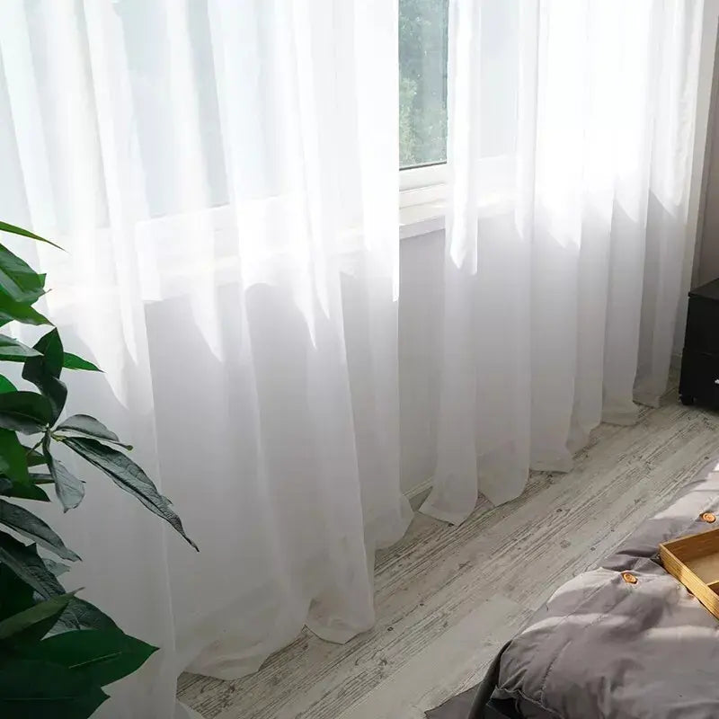 4-Panel Solid White Sheer Rod-Pocket Window Drapes, Transparent Lightweight Soft Home Textile Curtains for Bedroom & Living Room, 63/84/95/108in Length Sheer Panels