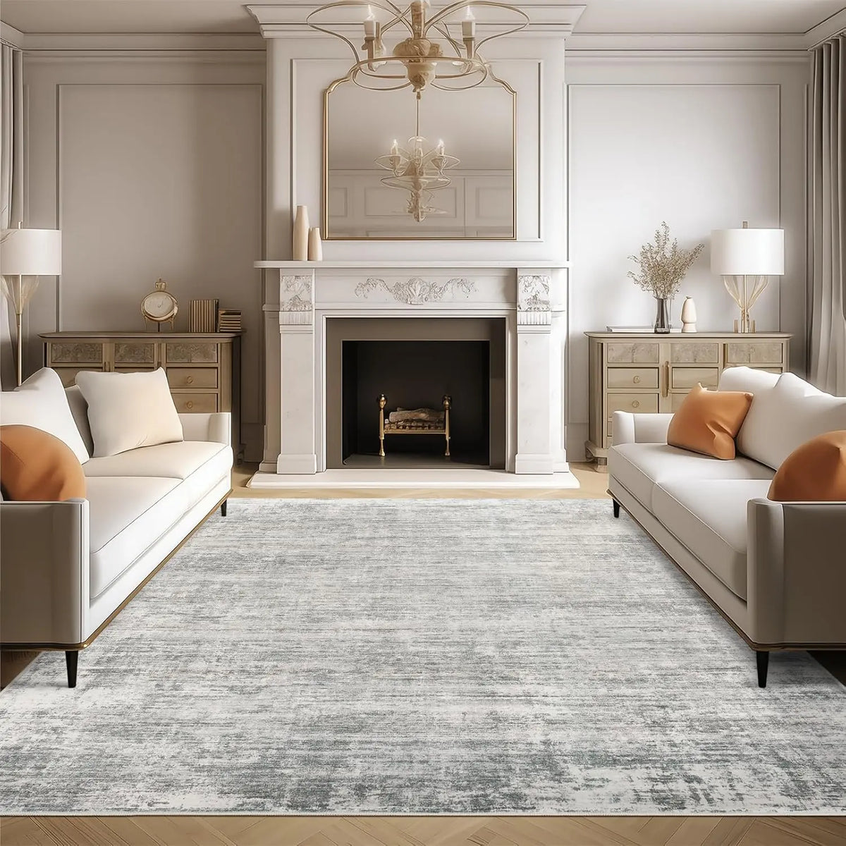 Art&Tuft Washable Abstract Artwork Indoor Area Rug - Non-Slip Backing, Stain Resistant, Soft Monochrome Non-White Rug for Living Room, Bedroom, Artwork Area Rugs, Abstract Area Rugs,back to school,dorm essentials,home decor,home essentials
