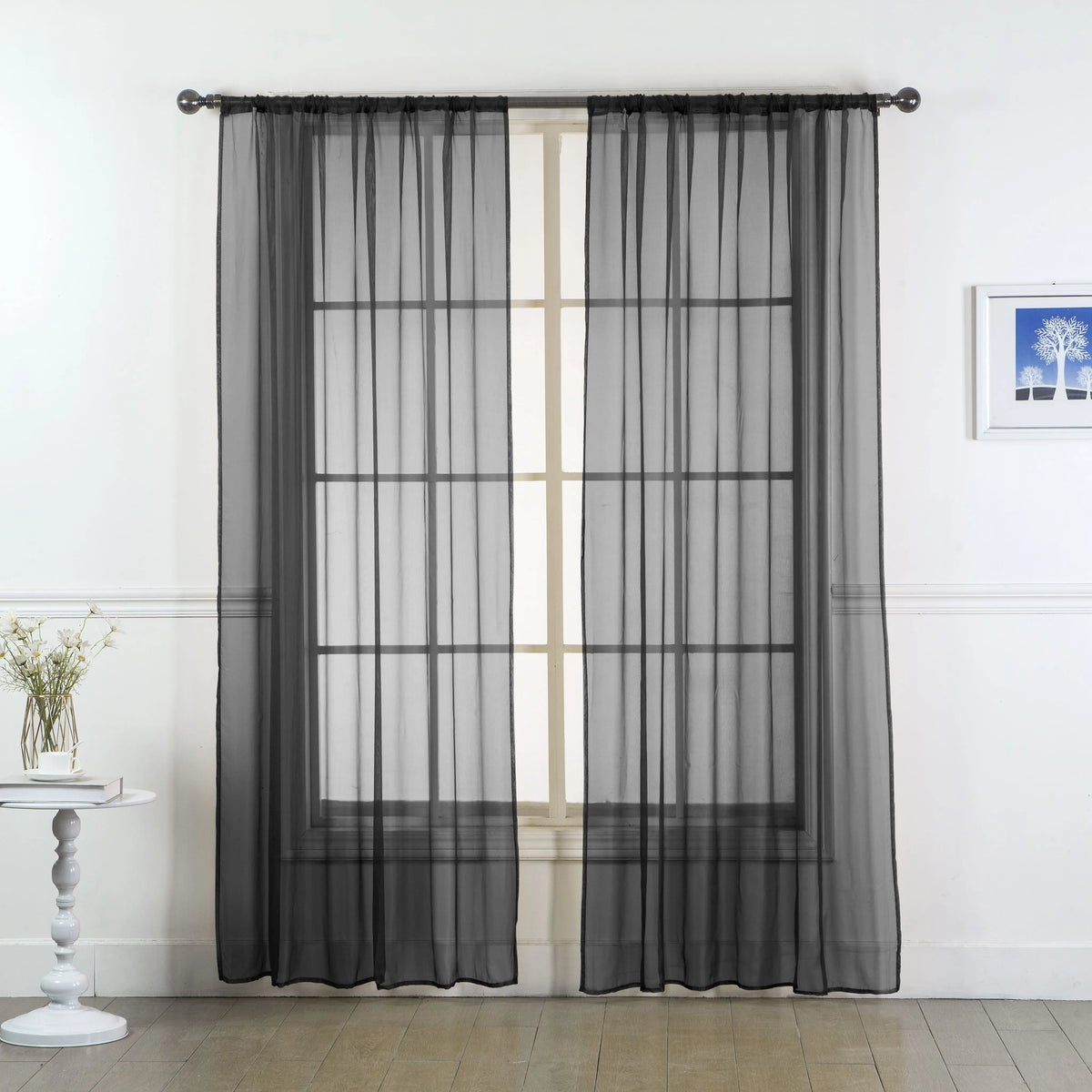 Set of Two Sheer Voile Window Curtain Panels Rod Pocket - All Sizes - Many Colors