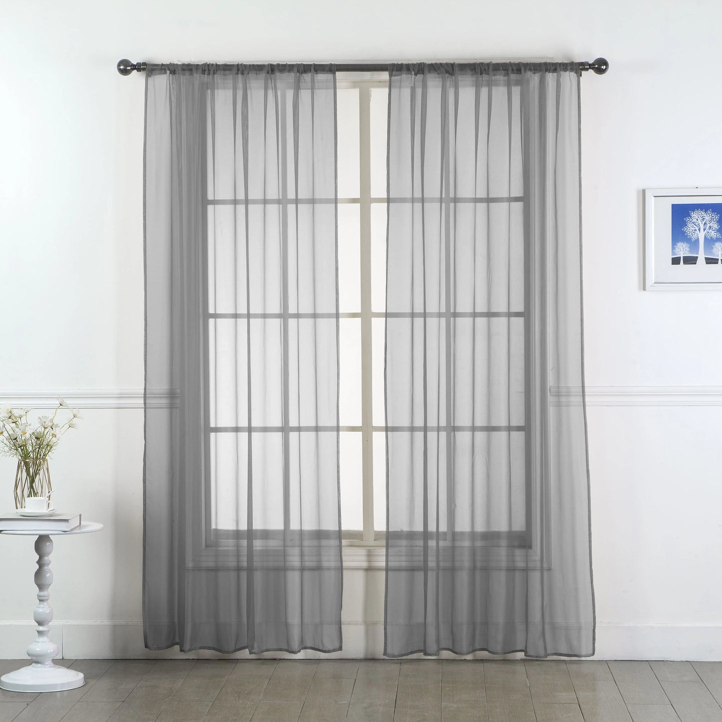 Set of Two Sheer Voile Window Curtain Panels Rod Pocket - All Sizes - Many Colors