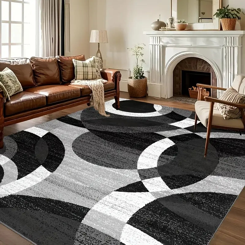 Gradient-patterned overlapping circles living room rug, velvet print, soft and comfortable, slip-resistant and durable, machine washable, suitable for bedrooms, living rooms, dorm rooms, small apartments, dining rooms, entryway mats, and home decor rugs
